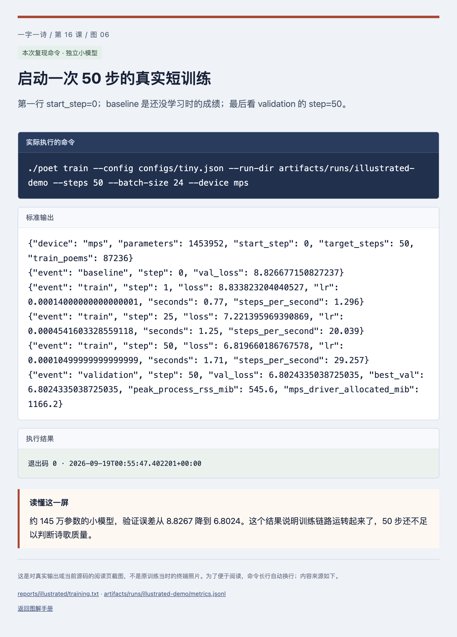 启动一次 50 步的真实短训练
